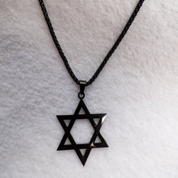Black SS Magen Star of David Pendant Necklace Laser Cut - Picture 5 of 5